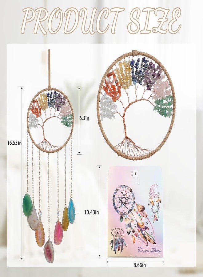 Dreamsum 7 Chakra Crystal Tree of Life - Dreamsum Moon Dream Catchers with Chakra Agate Stone, Crystal Tree Life Wind Chimes Wall Hangings Decor for Bedroom Wedding Party Festival Blessing Gift - Image 2